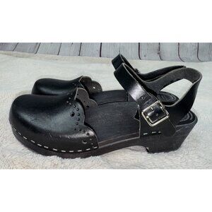 HAGA TOFFELN Sweden Mary Jane Clogs Shoes Women's 39 US 8 Black Closed Toe Strap